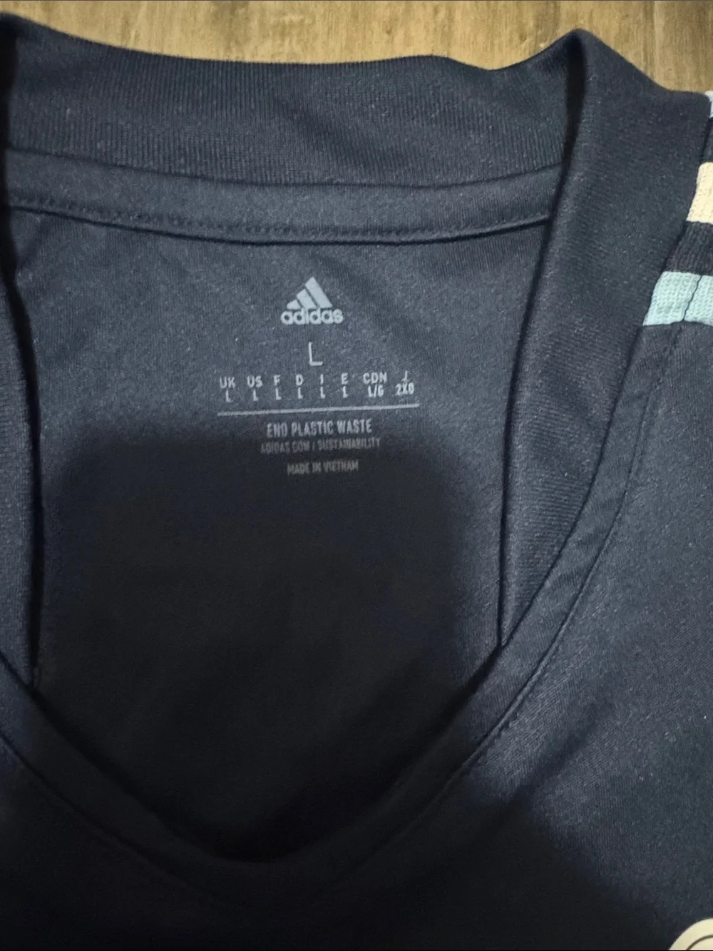 adidas Men’s Navy Blue Soccer Jersey with Light Blue and White Accents